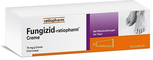 Fungizid-ratiopharm® Creme mit dem Wirkstoff Clotrimazol. Zur schonenden Behandlung verschiedener Pilzerkrankungen der Haut, wie z. B. Fußpilz. 50 g Creme