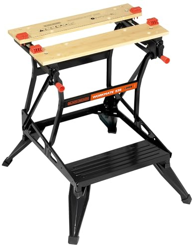 BLACK+DECKER Flexible Werkbank für Werkstatt (Sägebock Werkbank klappbar als Werkstatteinrichtung mit großer Arbeitsfläche, höhenverstellbar, bis 160kg belastbar, Arbeitsfläche: 25 x 61cm) WM536-XJ