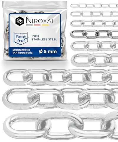 Edelstahlkette V4A A4 kurzgliedrig DIN 766 / DIN 5685 – 5 mm x 1 m – 1 Stück – für vielseitige Aufhängungen