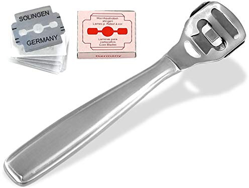 Premium Hornhauthobel Set Hornhautentferner + 11 Hobelklingen aus Solingen | Hornhautschneider mit scharfen Solinger Klingen zur einfachen Entfernung der Hornhaut