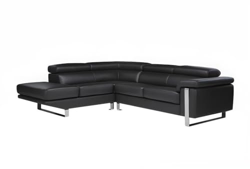 KAUF-UNIQUE.DE Ecksofa Leder - Ecke Links - Schwarz - Mystique