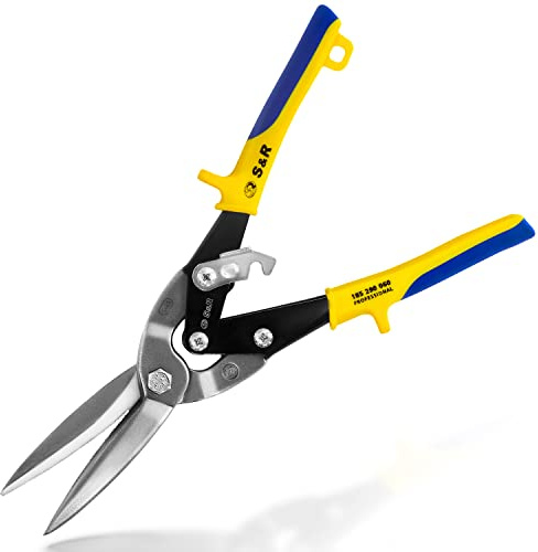 S&R Blechschere Aviation-Serie, extra lang 290 mm, gehärteter Cr-Mo-Stahl, Metallschere ideal als Handwerker-Schere für Trockenbau, Karosserieherstellung, Blechbearbeitung, hohe Hebelwirkung