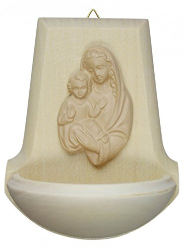 WEIHWASSERKESSEL aus LINDENHOLZ mit MARIA und JESUSKIND, ca. 11 x 9 cm, Wand-Weihbecken in feinem HOLZRELIEF, Handarbeit, Ein Geschenk zum Einzug, Firmung, Kommunion oder Taufe und Geburt von MaMeMi