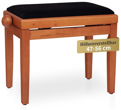 Classic Cantabile Pianobank Buche-matt (Höhenverstellbar von 47-56cm, Spindelmechanik, Sitzfläche 55 x 32cm, schwarzer Velourbezug, stabil)