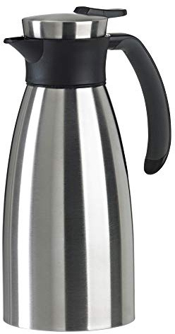 Emsa Soft Grip Isolierkanne, 1 Liter, Edelstahl, 12 Stunden heiß + 24 Stunden kalt, Auslaufsicher, Rutschfester Griff, Farbe Schwarz, 508932