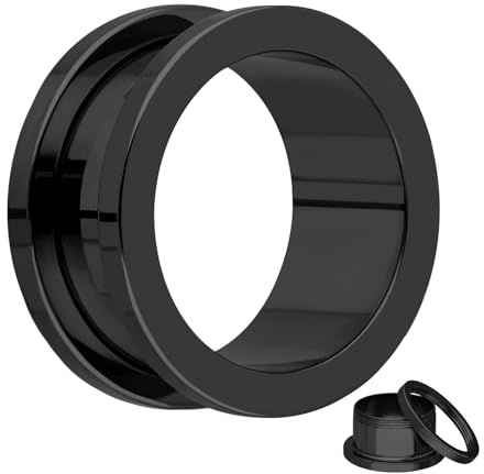Treuheld® 12mm Flesh Tunnel Schwarz - Chirurgenstahl 316L / Edelstahl - Schraubverschluss mit Gewinde - Stahl Ohr Plug zum Schrauben