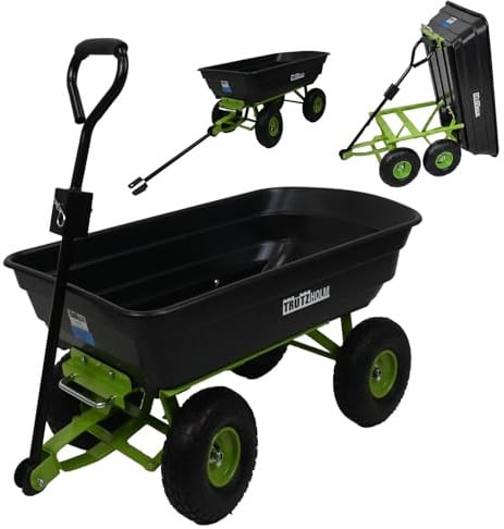 Gartenwagen Kapazität von 300 kg / 75 l mit Kippfunktion und wendiger Lenkachse Luftreifen