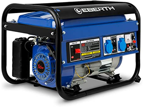 EBERTH 2200 Watt Notstromaggregat Stromerzeuger Stromaggregat mit 5,5 PS Benzinmotor, 4-Takt, luftgekühlt, 2x 230V, 1x 12V, Seilzugstart, Automatischer Voltregler AVR, Ölmangelsicherung, Voltmeter