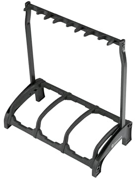 K&M 17513 3-fach Gitarrenständer Guardian 3 Schwarz - mit Schutzbügel und Plektrenhalter - für E+A- Gitarre und Bass