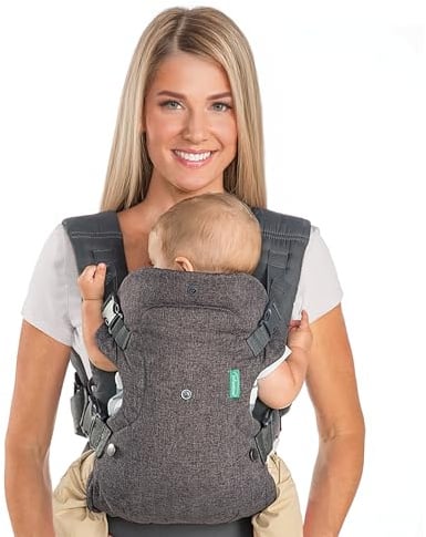 Infantino Flip Advanced 4-in-1 Babytrage, Ergonomisch, Umwandelbar, mit Blickrichtung Nach Innen und Außen, Vorne und Hinten Tragbar für Neugeborene bis Kleinkinder von 3,6-14,5 kg, Grau