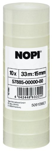 tesa Nopi Klebefilm - 33 m x 15 mm - 10 Rollen - Transparent | Langlebiger und robuster Klebefilm mit guter Klebkraft - leicht abrollbare und multifunktionale Klebefilmrollen