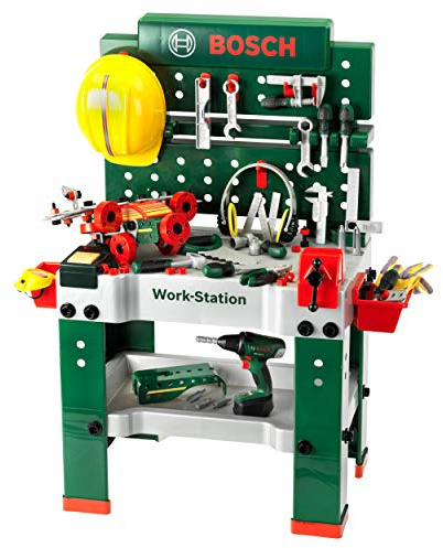 Theo Klein 8485 Bosch Werkbank Nr. 1 | 150-teilig | Inkl. Werkzeuge Und Zubehör | Akkuschrauber Mit Licht & Sound | Spielzeug Für Kinder Ab 3 Jahren, 62 X 42 X 100