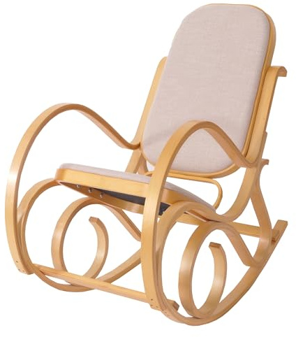 Mendler Schaukelstuhl M41 - Eiche-Optik, Stoff/Textil beige | Schwingsessel, Fernsehsessel, Massiv-Holz