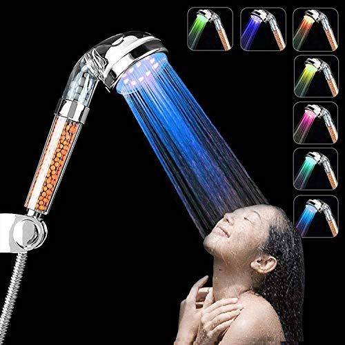 APzek - Duschkopf, Handbrause, Hochdruck-LED-Duschkopf mit 7 wechselnden Farben, wassersparend, negativer Ionenfilter, Duschkopf (7 Farben)