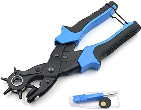 Xrten Leder Locher Set, Gürtellochzange Heavy Duty Revolverlochzange Lochzange Gürtel Leder Locher mit 2 Extra Punch Platten, Lineal, Schleifstab für Gürtel, Kunsthandwerk