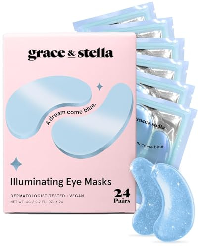 grace & stella - Preisgekrönte Augenpads gegen Augenringe, Aufhellende Eye Pads gegen Tränensäcke und Falten, Kühlende und Erfrischende Augen Pads Masken, Gel-Eyepads [24 Paare, Blau]