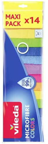 Vileda Mikrofaser Allzwecktücher Colors, Reinigungstücher zur trockenen und feuchten Anwendung, 100% Mikrofaser-Material, 30 x 30 cm, Mehrfarbig, Maxi-Pack, 14er-Pack