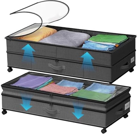 AZMUDE 72L Adjustable Under Bed Storage Box mit Rollen,80 x 42 x 27 cm under bed storage Oxford Fabric für Bedroom Living Room Kleidung, Schuhe(1 Stück)