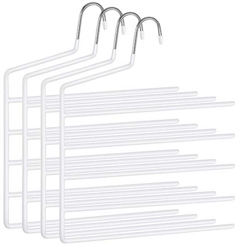 SONGMICS HosenbÜgel platzsparend, 4er Set, Mehrfach-KleiderbÜgel, offenes Ende, rutschfest, fÜr je 5 Hosen, fÜr Jeans, HandtÜcher, Schals, weiß CRI034W02