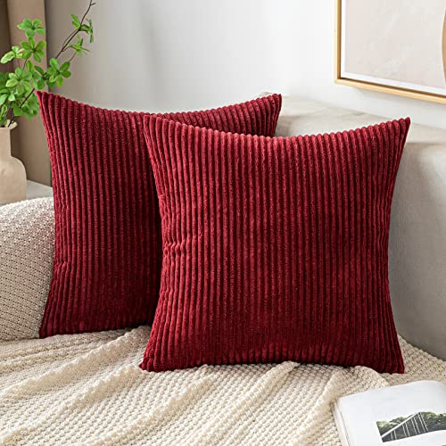 EMEMA Kissenbezug 50x50 cm Kordsamt Kissenbezüge Dekokissen Sofakissen Cord Kissenhülle Zierkissenbezug Kord Dekorative Weiche für Sofa Wohnzimmer Schlafzimmer 2er Set WeinRot