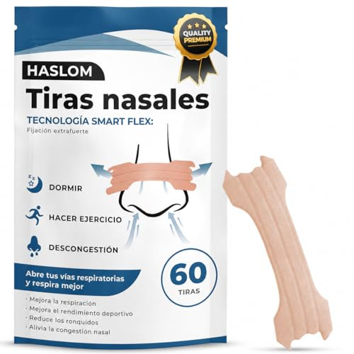 Nasenpflaster - HASLOM - Nasenstrips Besser Atmen Anti Schnarch Nasenklammer Nasal Strips Schnarchpflaster Nasenstreifen gegen Schnarchen - 60er Pack Extra Halt 2 monate
