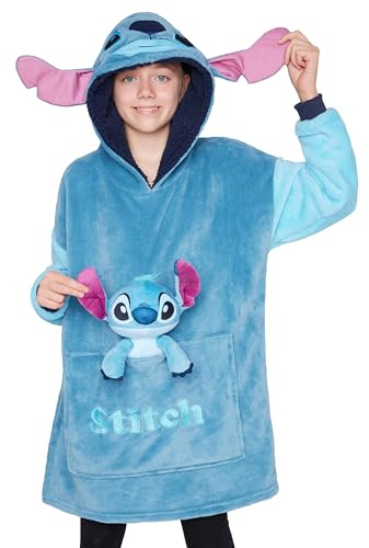 Disney Stitch Hoodie-Decke Kinder, Kapuzenpullover Mädchen mit Sherpa-Kapuze, 3D-Ohren, Kängurutasche - Mädchen Geschenke