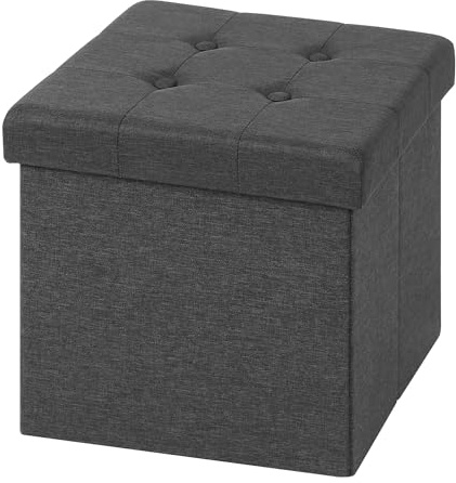 WOLTU® Sitzhocker mit Stauraum Sitzwürfel Sitzbank faltbar Truhen Aufbewahrungsbox, Deckel abnehmbar, Gepolsterte Sitzfläche aus Leinen, 37,5x37,5x38CM(LxBxH), Dunkelgrau