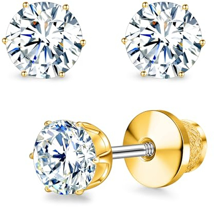 Limerencia Moissanite Ohrstecker G23 Titan hypoallergene Schraubverschluss Moissanite-Ohrringe D Farbe VVS1 Reinheit Schmuckgeschenke für Damen Herren 0,2 CT–1,6 CT(Goldene,3mm)