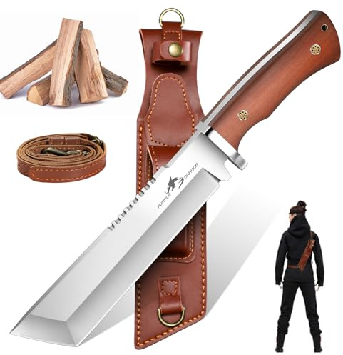 Purple Dragon Tanto Messer – Großes feststehendes Outdoor Messer | 7mm Klingenrücken, Handgeschmiedet, Full Tang Holzgriff, Rückentragehülle, Scharfes Camping Messer, Geschenk für Männer