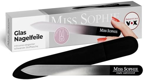 Miss Sophie’s Glas-Nagelfeile I Nagelfeile für Nägel & Nagelfolien I Mikrofeine Schleiffläche I Langlebige Glasfeile I Schutz durch Stoff-Tasche