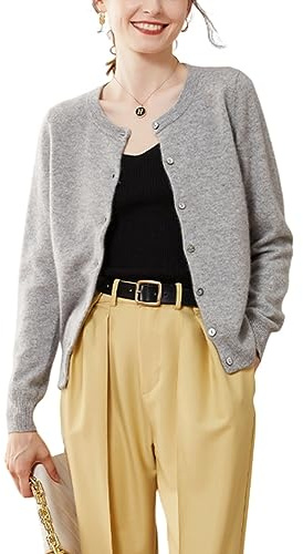 Valin Damen Langarm Kaschmir Strickjacke Rundhals,EU 36-44 | Büro Schichtenlook,leichter einfacher Strick,runde Knopfleiste,gerippte Besätze,leichter Fall,saubere Nähte