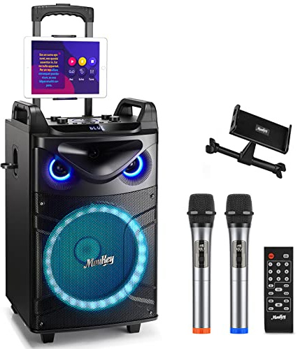 Moukey Karaoke Maschine, 2 Mikrofone, 30cm Woofer, Bluetooth, USB, TWS, 650W, Party