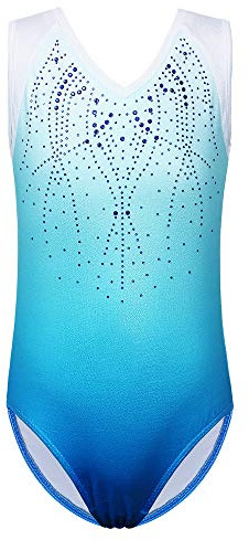 ZNYUNE Kinder Mädchen Gymnastik Trikot Gymnastikanzug ärmellos Klassisch 182 Blue 8A