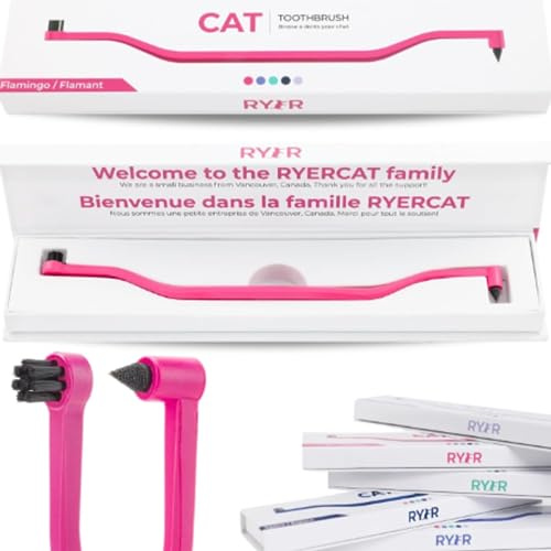RYERCAT Katzenzahnbürste, Mikrokopf für Kätzchen (Flamingo Pink) | Katzenzahnbürste aus Maisstärke-Kunststoff mit Mikrokopf für Kätzchen und kleine Katzenmäuler