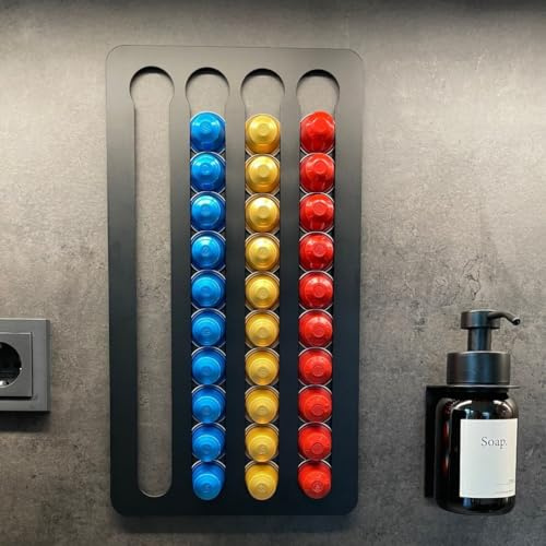 molemo Kapselhalter für Nespresso Original Kapseln, zum Kleben, schwarz | Wandmontage ohne Bohren, selbstklebend, schlichtes Design, Platz für 40 Kapseln