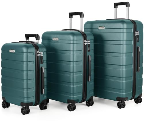 TANTOMI Kofferset 3-teilig, ABS Hartschalenkoffer Set, Reisekoffer Set mit Rollen, Gepäck-Sets (20/24/28 Zoll, Helles Dunkelgrün)