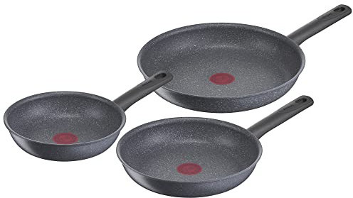 Tefal Natural On Pfannenset 3-teilig 20/24/28 cm, Mineralia+ Antihaftversiegelung, Thermo-Signal, für alle Herdarten geeignet Induktion, Thermo-Fusion, Mineralia Stein-Effekt, Made in France, G28090