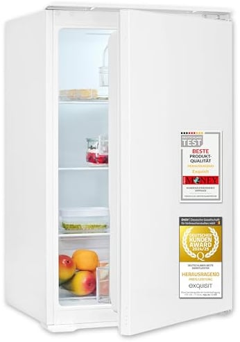Exquisit Einbau Vollraumkühlschrank | 129 l Nutzinhalt, Energieklasse E, 39 dB(A) | Schlepptürtechnik, LED-Beleuchtung, Glasablagen, Gemüsefach, manuelle Temperaturregelung | EKS5131-V-040E