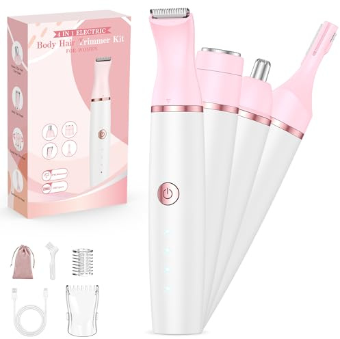 Gesichtshaarentferner, Nasenhaartrimmer, Augenbrauenrasierer & Intimrasierer für Frauen: 4-in-1 Rasierer Damen für Schnelle und Sanfte Rasur, Epilierer Damen Gesicht Achseln Bikinizone Beine