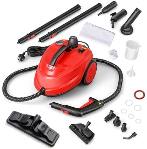 COSTWAY Dampfreiniger 2000W, Dampf Reinigung mit 13 Zubehör, bis zu 160℃ | BasicKit 13, Dampfdruck: 5 bar, Flächenleistung: 108 m², Steam Cleaner für Boden, Küche, Bad, Fenster, Polster & Auto, Rot