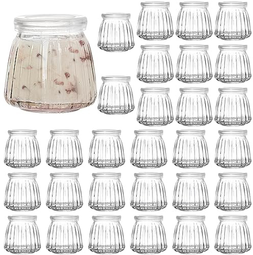 Fasmov 30 Stück Kleine Joghurtgläser mit Deckel, 120 ml Weckgläser Glas Tulpenglas Dessertglas Einweckgläser Perfekt für Marmelade Honig Pudding Milch Joghurt Gelees