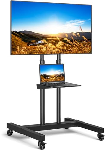 RFIVER TV Ständer Rollbar für 32-80 Zoll Flach Curved Fernseher bis 50 kg | Fernsehständer mit Rollen, TV Wagen Bodenstaender, Hoehenverstellbar Neigbar, einfache Montage, Max Vesa 600x400 mm