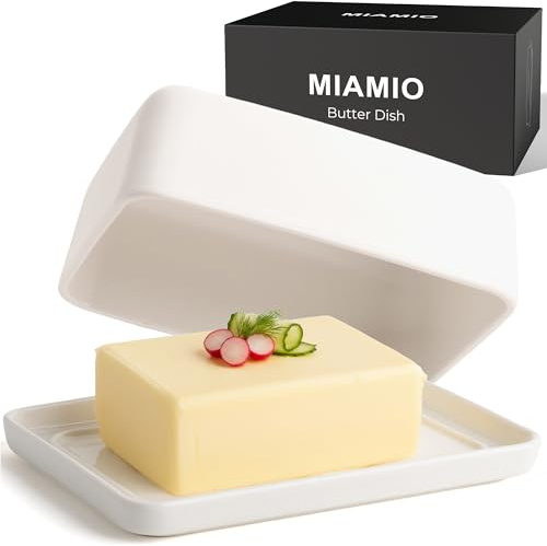 MIAMIO - Butterdose Keramik mit Deckel (Weiß) | Butterdose / Butterschale Keramik mit Deckel aus Keramik - Spülmaschinenfest