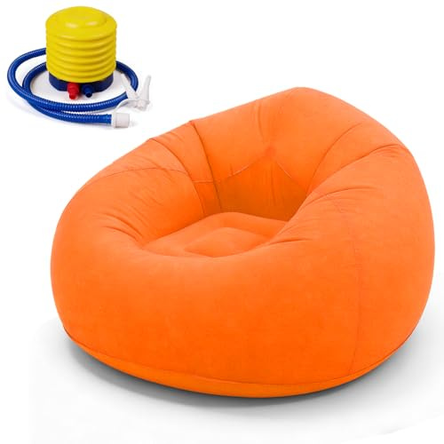 Zinueen Aufblasbares Sofa & Sessel, Sitzsack aufblasbar – Komfortables Klappsofa für Wohnzimmer, Camping & Garten, Schnell Aufblasbar & Waschbar, Einzelsessel für Entspannung & Freizeit (Orange)