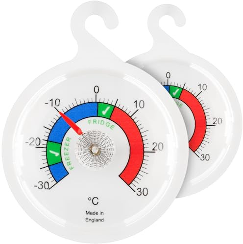 Doppelpack Kühlschrankthermometer Zifferblatt Kühlschrank Thermometer, 65 mm Kühlschrank Gefrierschrank Thermometer mit farbigen Zonen