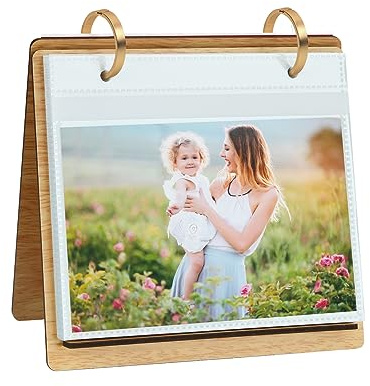 ZEEYUAN Schreibtisch Fotoalbum 10x15 zum Einstecken Holz Fotorahmen zum Aufstellen für 60 Bilder