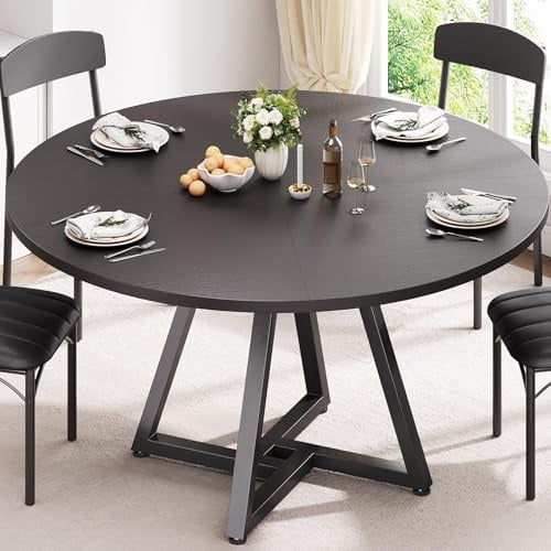 Jocoevol Runder Esstisch für 2–4 Personen, Küchentisch mit stabilem Metallgestell, platzsparender Esszimmertisch im Industrial Design (Schwarz, 107x107x76cm)