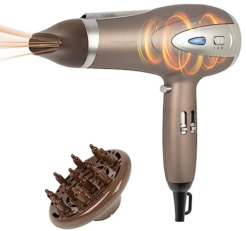 ProfiCare® Haartrockner mit Ionisierungsfunktion 2200W | extra leichter Reiseföhn 3 Leistungsstufen und 2 Gebläsestufen | Haarföhn inkl. Cool-Shot | Föhn mit Diffusor & Formdüse | PC HTD 3113 braun