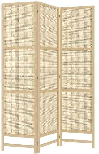 HOMCOM Paravent 3-teilig 135 x 180 cm Raumteiler aus PP Rattan Natur | Trennwand, Faltbar, Raumtrenner, Sichtschutz, Stellwand, für Wohnzimmer