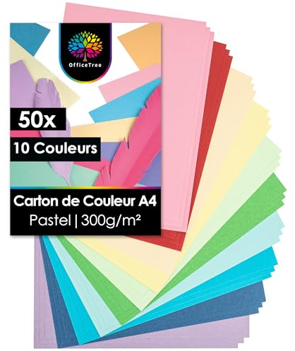OfficeTree 50x Tonkarton Pastell A4 300g - Tonpapier Pastellfarben - 10 Farben - Tonpapier A4 - Fotokarton zum Basteln und Gestalten - Bastelpapier Pastellfarben - Pastell papier